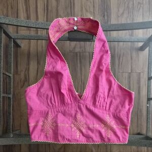 Free People Hello Lover Pink Halter Top w/ embroidery